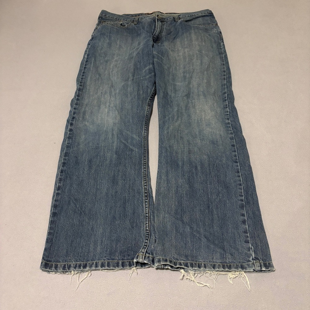 Lee Dungarees Mens Bootcut Jeans 36x30 Blue Medium Wash Distressed Frayed Hem